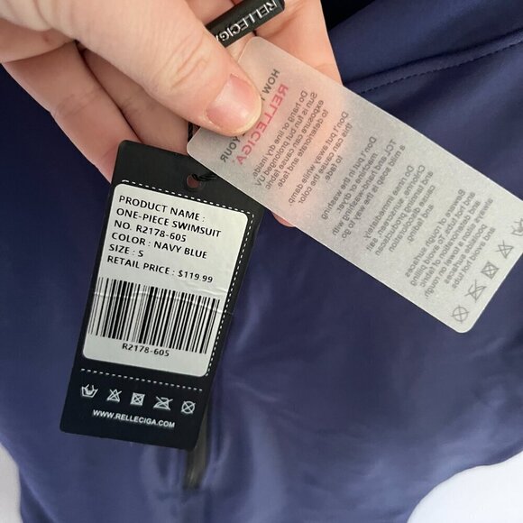 Relleciga Women’s One piece UV Protection Swimsuit Navy Blue Size S Zipper NWT - Picture 8 of 9